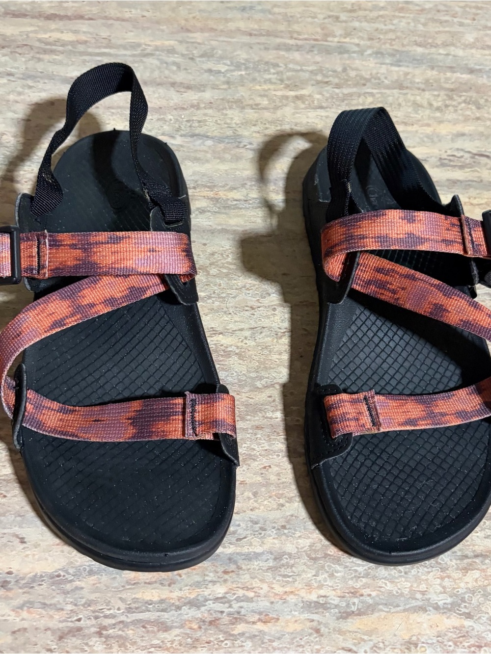 Chaco Sandals with Tie Dye Patterned and Black Straps